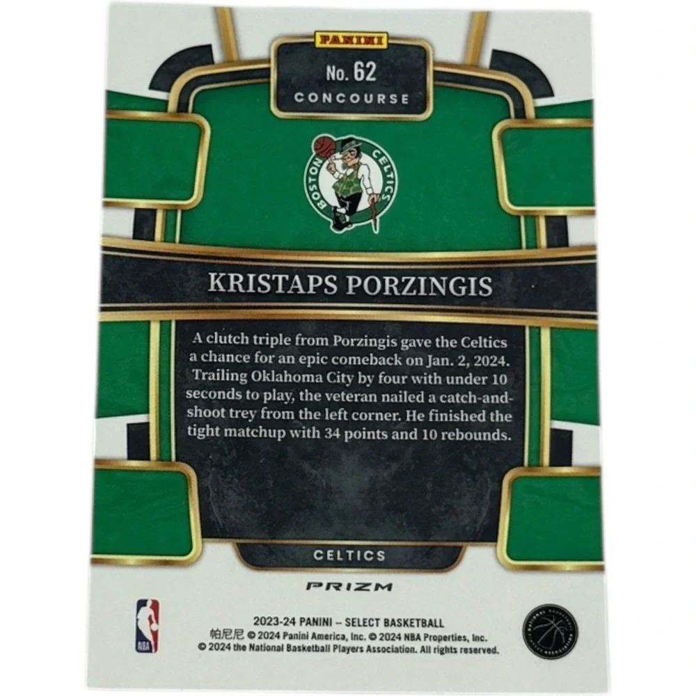 2023 24 Panini Select Kristaps Porzingis‎ Boston Celtics Prizm Basketball Card